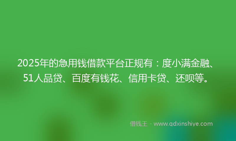 2025年的急用钱借款平台正规有：度小满金融、51人品贷、百度有钱花、信用卡贷、还呗等。