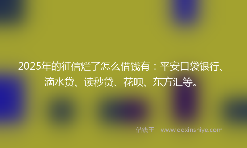 2025年的征信烂了怎么借钱有：平安口袋银行、滴水贷、读秒贷、花呗、东方汇等。
