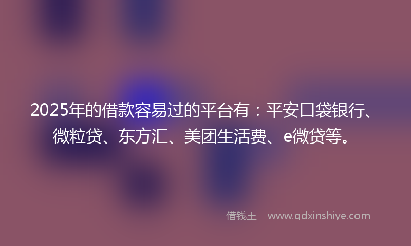 2025年的借款容易过的平台有：平安口袋银行、微粒贷、东方汇、美团生活费、e微贷等。