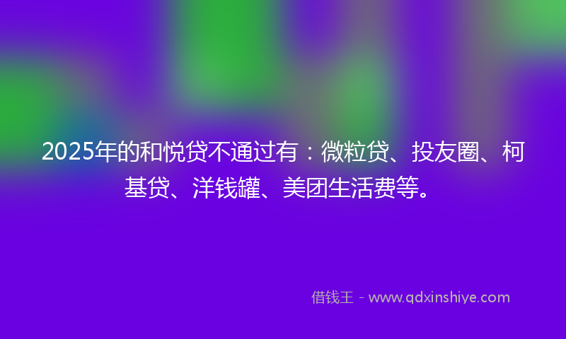 2025年的和悦贷不通过有：微粒贷、投友圈、柯基贷、洋钱罐、美团生活费等。