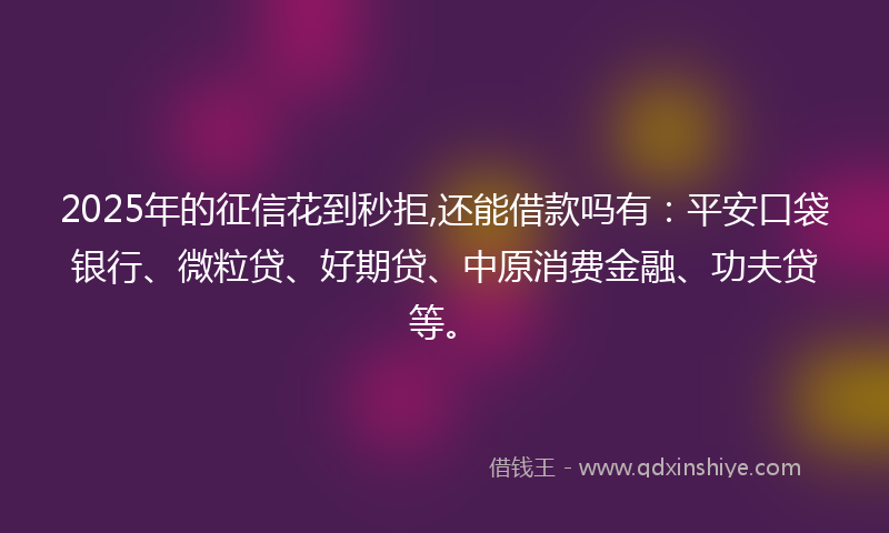 2025年的征信花到秒拒,还能借款吗有：平安口袋银行、微粒贷、好期贷、中原消费金融、功夫贷等。