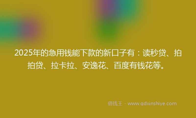 2025年的急用钱能下款的新口子有：读秒贷、拍拍贷、拉卡拉、安逸花、百度有钱花等。