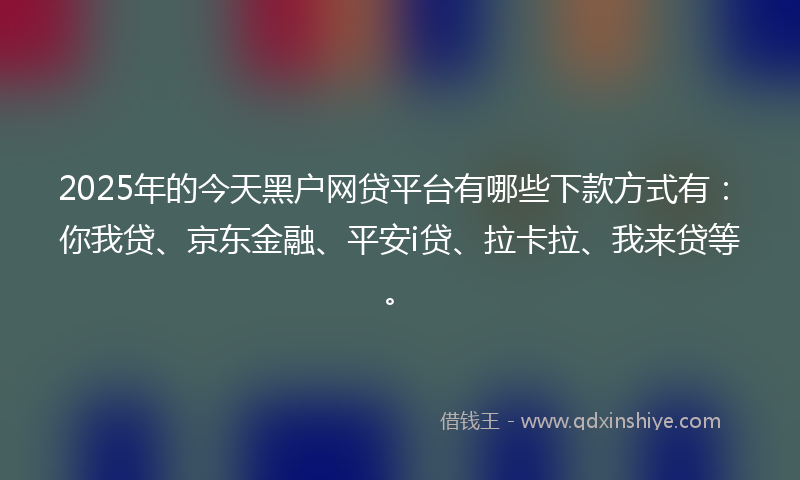 2025年的今天黑户网贷平台有哪些下款方式有：你我贷、京东金融、平安i贷、拉卡拉、我来贷等。