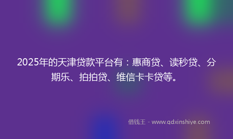 2025年的天津贷款平台有：惠商贷、读秒贷、分期乐、拍拍贷、维信卡卡贷等。