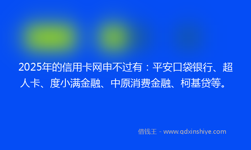 2025年的信用卡网申不过有：平安口袋银行、超人卡、度小满金融、中原消费金融、柯基贷等。