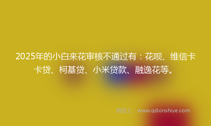 2025年的小白来花审核不通过有：花呗、维信卡卡贷、柯基贷、小米贷款、融逸花等。