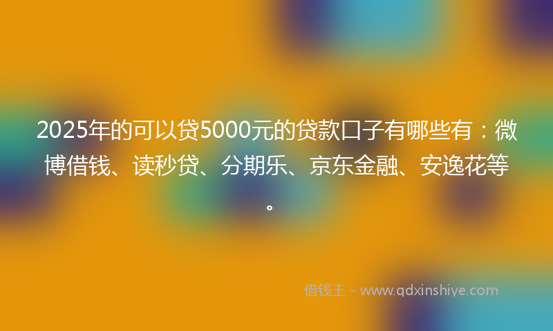 2025年的可以贷5000元的贷款口子有哪些有：微博借钱、读秒贷、分期乐、京东金融、安逸花等。