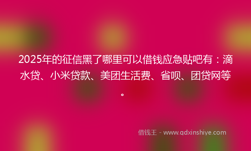 2025年的征信黑了哪里可以借钱应急贴吧有：滴水贷、小米贷款、美团生活费、省呗、团贷网等。