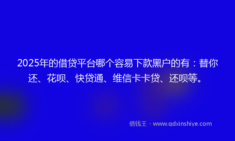 2025年的借贷平台哪个容易下款黑户的有：替你还、花呗、快贷通、维信卡卡贷、还呗等。
