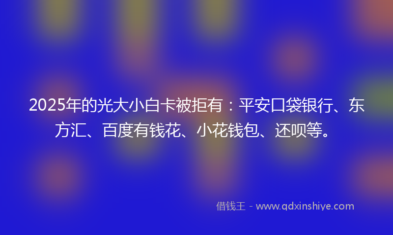2025年的光大小白卡被拒有：平安口袋银行、东方汇、百度有钱花、小花钱包、还呗等。