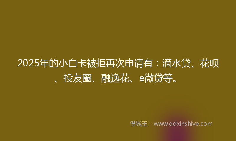 2025年的小白卡被拒再次申请有：滴水贷、花呗、投友圈、融逸花、e微贷等。