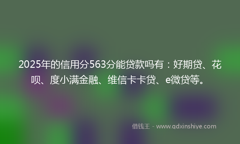 2025年的信用分563分能贷款吗有：好期贷、花呗、度小满金融、维信卡卡贷、e微贷等。