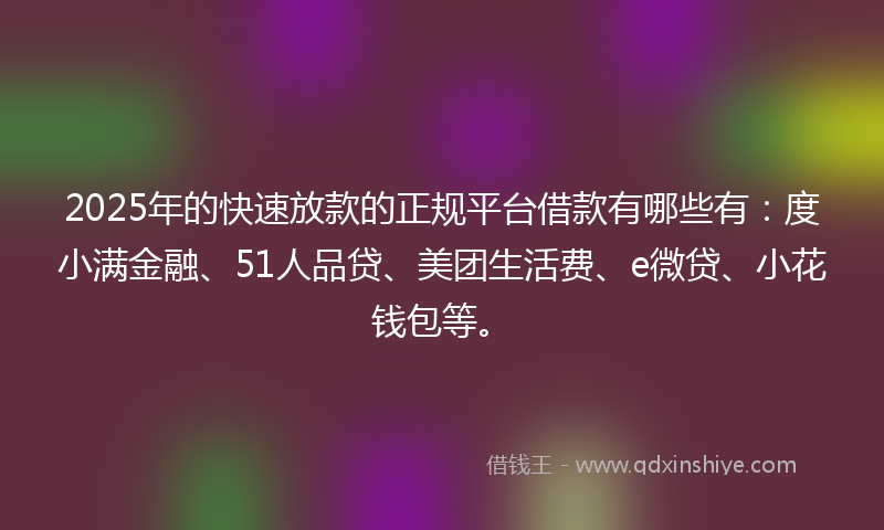 2025年的快速放款的正规平台借款有哪些有：度小满金融、51人品贷、美团生活费、e微贷、小花钱包等。