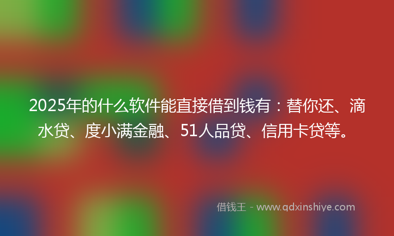 2025年的什么软件能直接借到钱有：替你还、滴水贷、度小满金融、51人品贷、信用卡贷等。