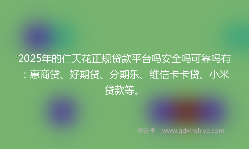 2025年的仁天花正规贷款平台吗安全吗可靠吗有：惠商贷、好期贷、分期乐、维信卡卡贷、小米贷款等。