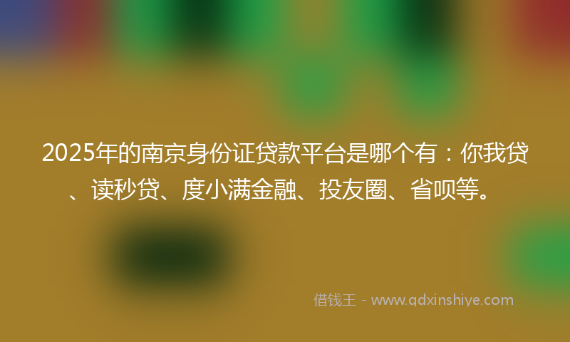 2025年的南京身份证贷款平台是哪个有：你我贷、读秒贷、度小满金融、投友圈、省呗等。