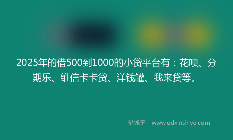 2025年的借500到1000的小贷平台有：花呗、分期乐、维信卡卡贷、洋钱罐、我来贷等。