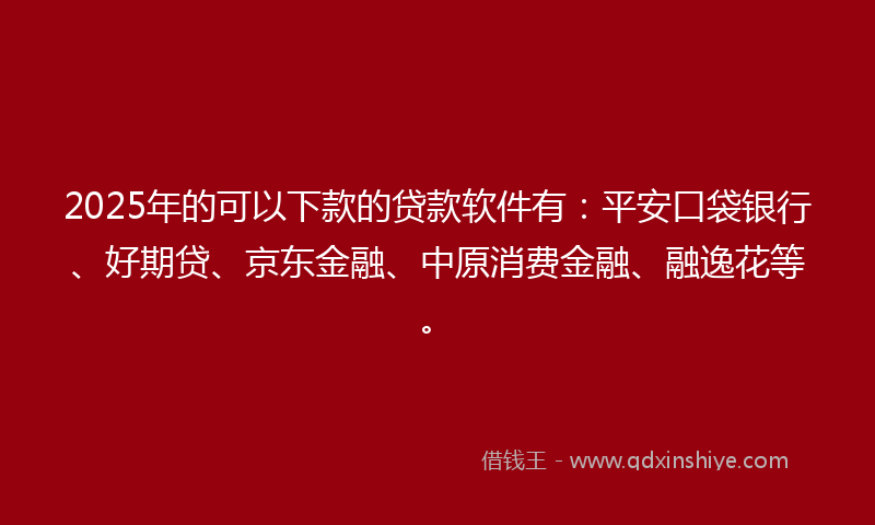 2025年的可以下款的贷款软件有：平安口袋银行、好期贷、京东金融、中原消费金融、融逸花等。