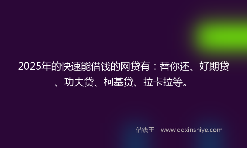 2025年的快速能借钱的网贷有：替你还、好期贷、功夫贷、柯基贷、拉卡拉等。