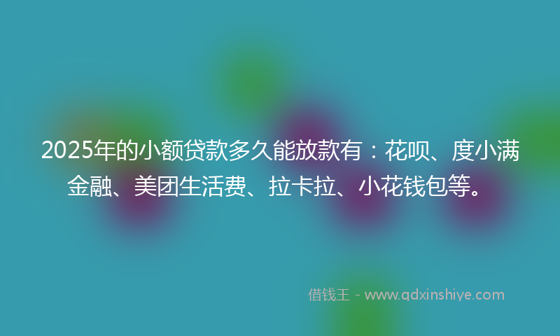 2025年的小额贷款多久能放款有：花呗、度小满金融、美团生活费、拉卡拉、小花钱包等。