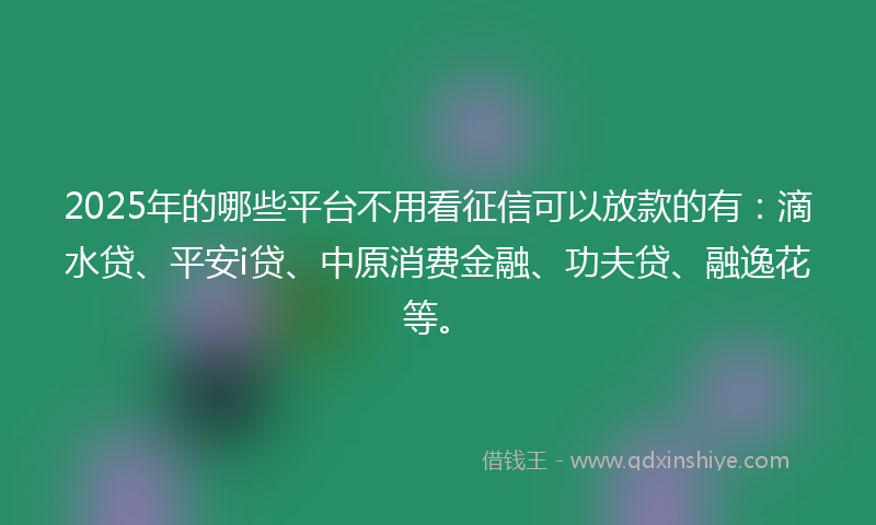 2025年的哪些平台不用看征信可以放款的有：滴水贷、平安i贷、中原消费金融、功夫贷、融逸花等。