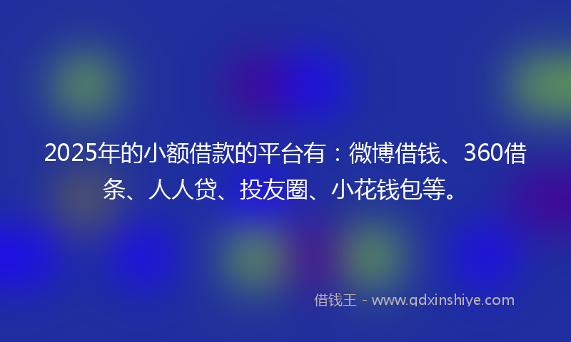 2025年的小额借款的平台有：微博借钱、360借条、人人贷、投友圈、小花钱包等。