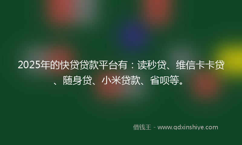 2025年的快贷贷款平台有：读秒贷、维信卡卡贷、随身贷、小米贷款、省呗等。