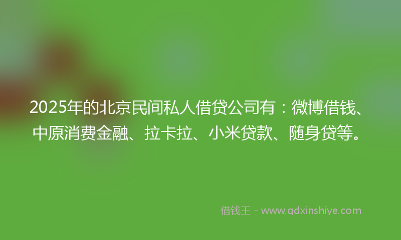 2025年的北京民间私人借贷公司有：微博借钱、中原消费金融、拉卡拉、小米贷款、随身贷等。