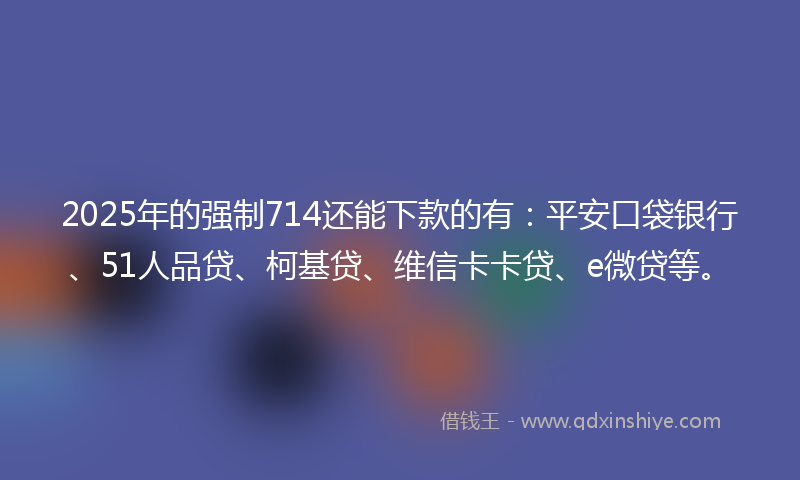 2025年的强制714还能下款的有：平安口袋银行、51人品贷、柯基贷、维信卡卡贷、e微贷等。