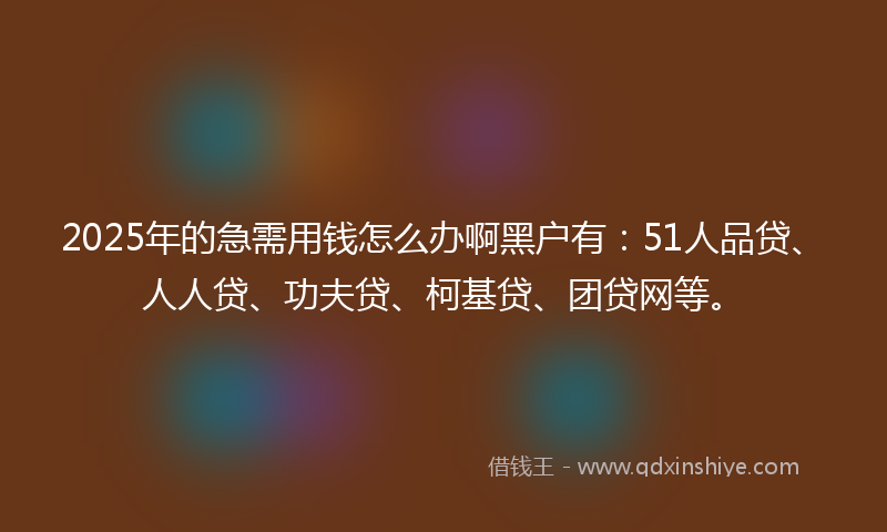 2025年的急需用钱怎么办啊黑户有：51人品贷、人人贷、功夫贷、柯基贷、团贷网等。