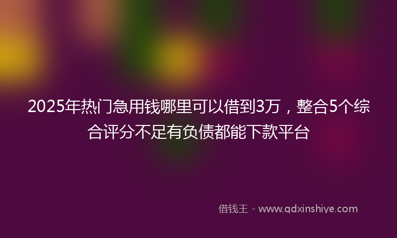 2025年热门急用钱哪里可以借到3万，整合5个综合评分不足有负债都能下款平台