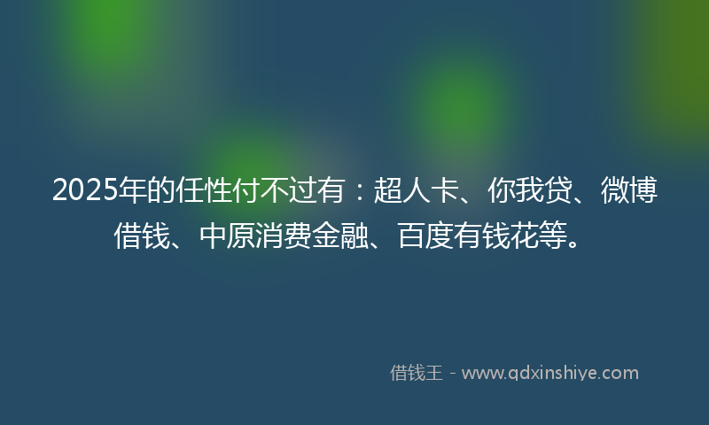 2025年的任性付不过有：超人卡、你我贷、微博借钱、中原消费金融、百度有钱花等。
