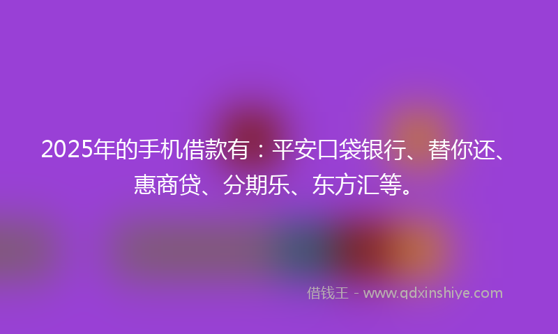 2025年的手机借款有：平安口袋银行、替你还、惠商贷、分期乐、东方汇等。