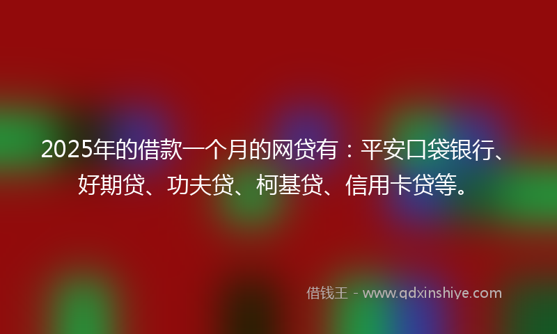 2025年的借款一个月的网贷有：平安口袋银行、好期贷、功夫贷、柯基贷、信用卡贷等。