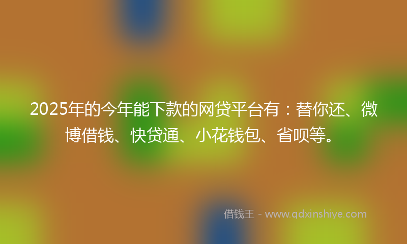 2025年的今年能下款的网贷平台有：替你还、微博借钱、快贷通、小花钱包、省呗等。