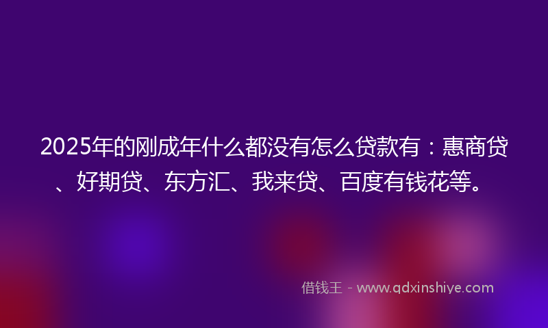 2025年的刚成年什么都没有怎么贷款有：惠商贷、好期贷、东方汇、我来贷、百度有钱花等。