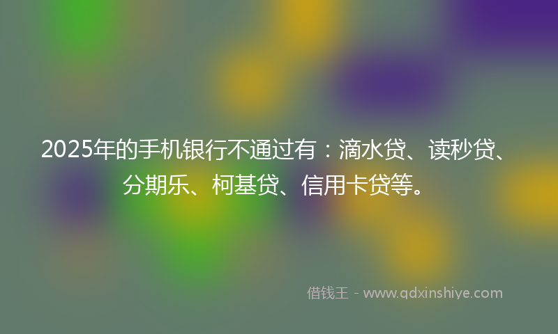 2025年的手机银行不通过有：滴水贷、读秒贷、分期乐、柯基贷、信用卡贷等。