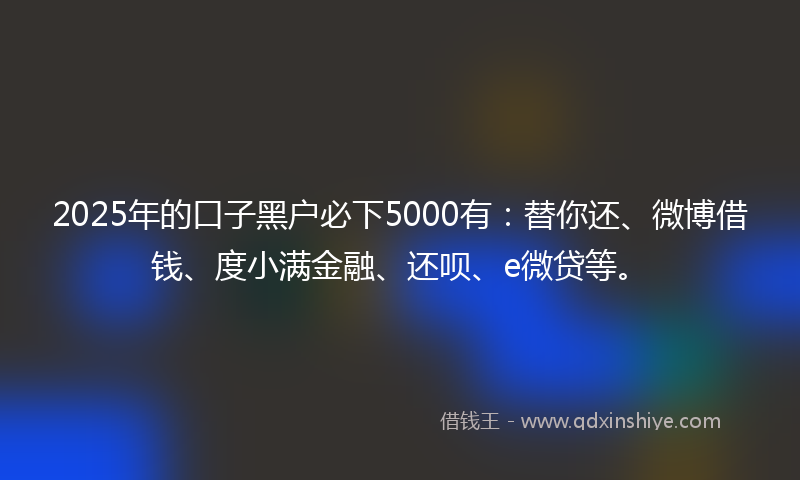 2025年的口子黑户必下5000有：替你还、微博借钱、度小满金融、还呗、e微贷等。