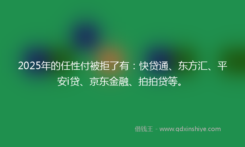 2025年的任性付被拒了有：快贷通、东方汇、平安i贷、京东金融、拍拍贷等。