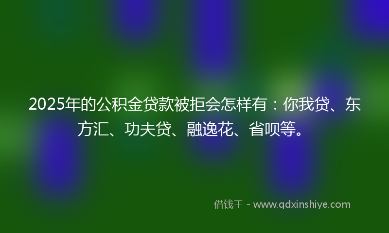 2025年的公积金贷款被拒会怎样有：你我贷、东方汇、功夫贷、融逸花、省呗等。