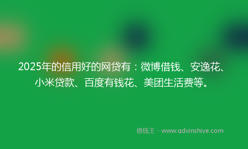 2025年的信用好的网贷有：微博借钱、安逸花、小米贷款、百度有钱花、美团生活费等。