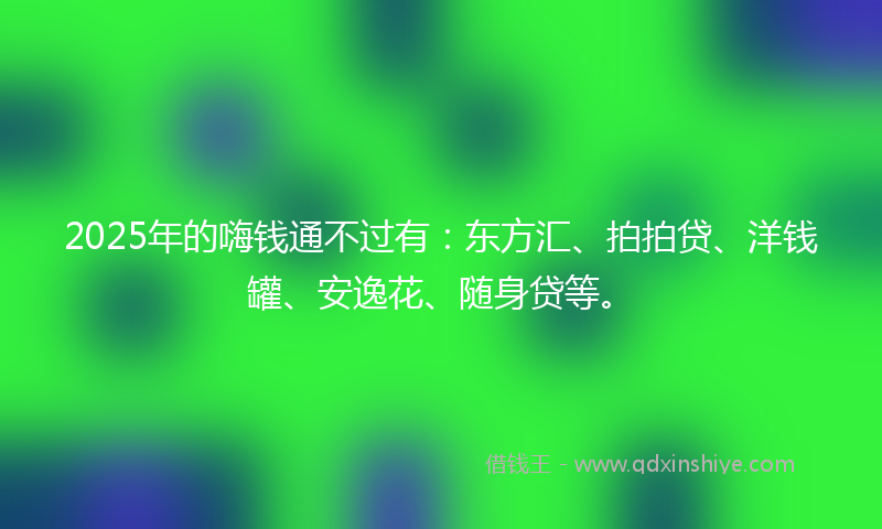 2025年的嗨钱通不过有：东方汇、拍拍贷、洋钱罐、安逸花、随身贷等。