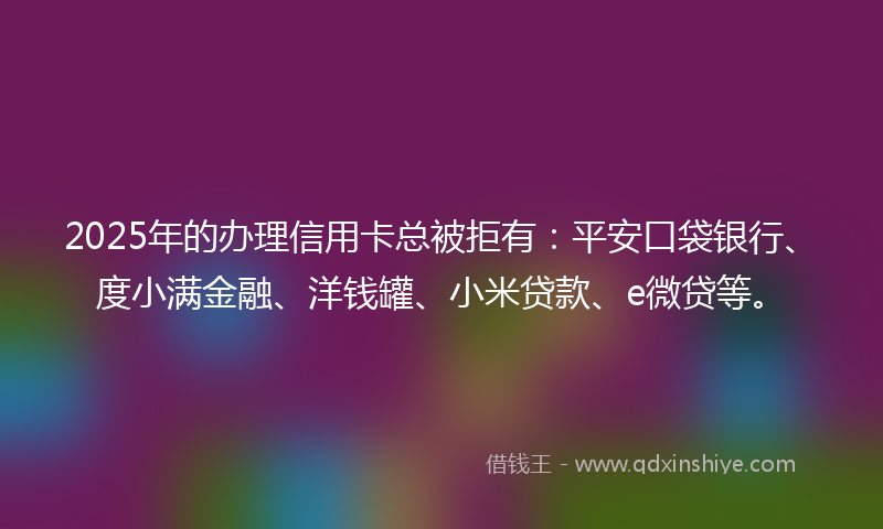2025年的办理信用卡总被拒有：平安口袋银行、度小满金融、洋钱罐、小米贷款、e微贷等。