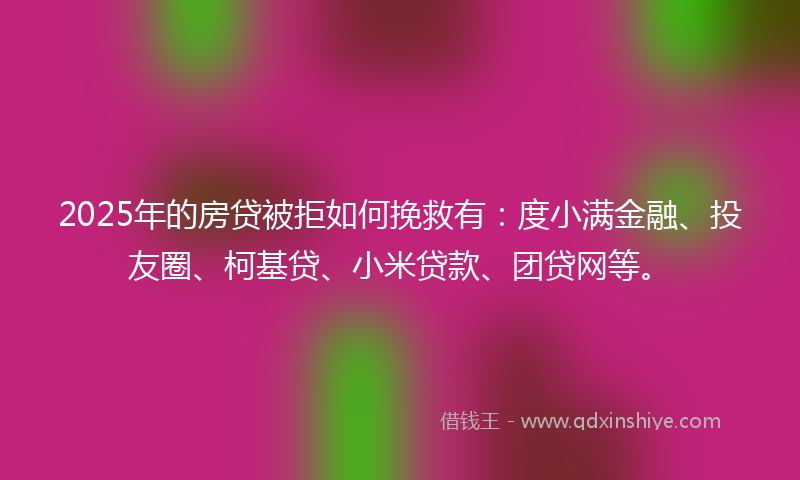 2025年的房贷被拒如何挽救有：度小满金融、投友圈、柯基贷、小米贷款、团贷网等。