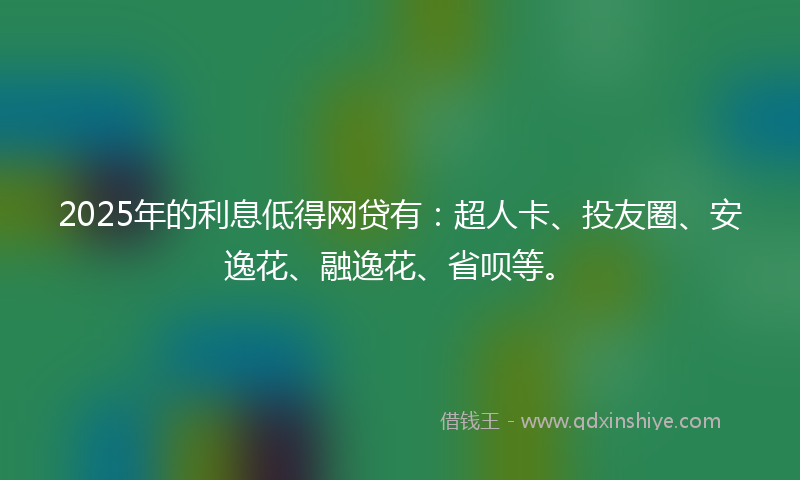 2025年的利息低得网贷有：超人卡、投友圈、安逸花、融逸花、省呗等。