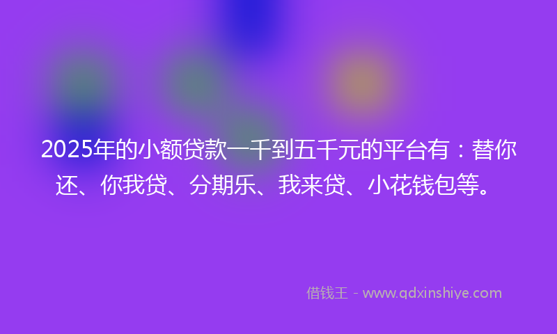 2025年的小额贷款一千到五千元的平台有：替你还、你我贷、分期乐、我来贷、小花钱包等。