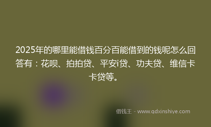 2025年的哪里能借钱百分百能借到的钱呢怎么回答有：花呗、拍拍贷、平安i贷、功夫贷、维信卡卡贷等。