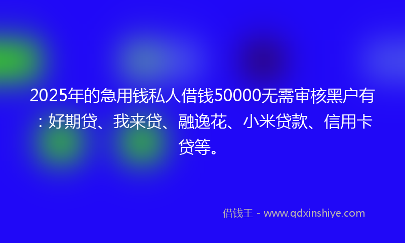 2025年的急用钱私人借钱50000无需审核黑户有：好期贷、我来贷、融逸花、小米贷款、信用卡贷等。