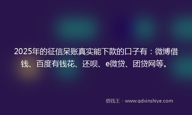 2025年的征信呆账真实能下款的口子有：微博借钱、百度有钱花、还呗、e微贷、团贷网等。