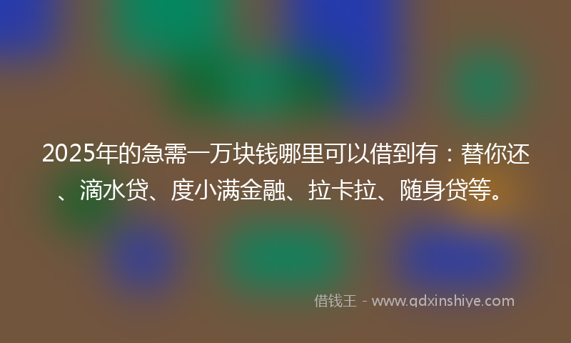 2025年的急需一万块钱哪里可以借到有：替你还、滴水贷、度小满金融、拉卡拉、随身贷等。